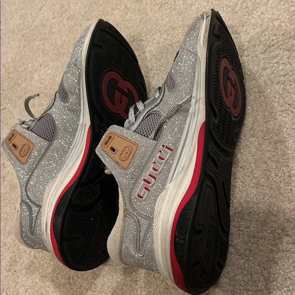 Gucci Ultra Pace Glitter Extravagent Silver and Gray Lightup Sneakers